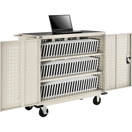Global Industrial Mobile Storage & Charging Cart for 75 iPads & Tablets, Putty, Assembled 987878PYA